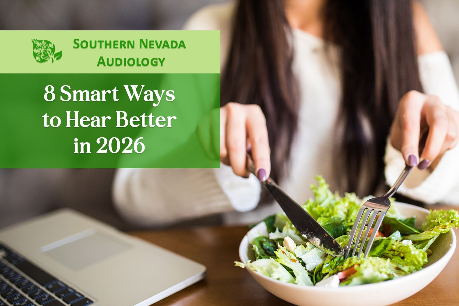 happy woman eating salad for healthy clean eating for new year 2026.