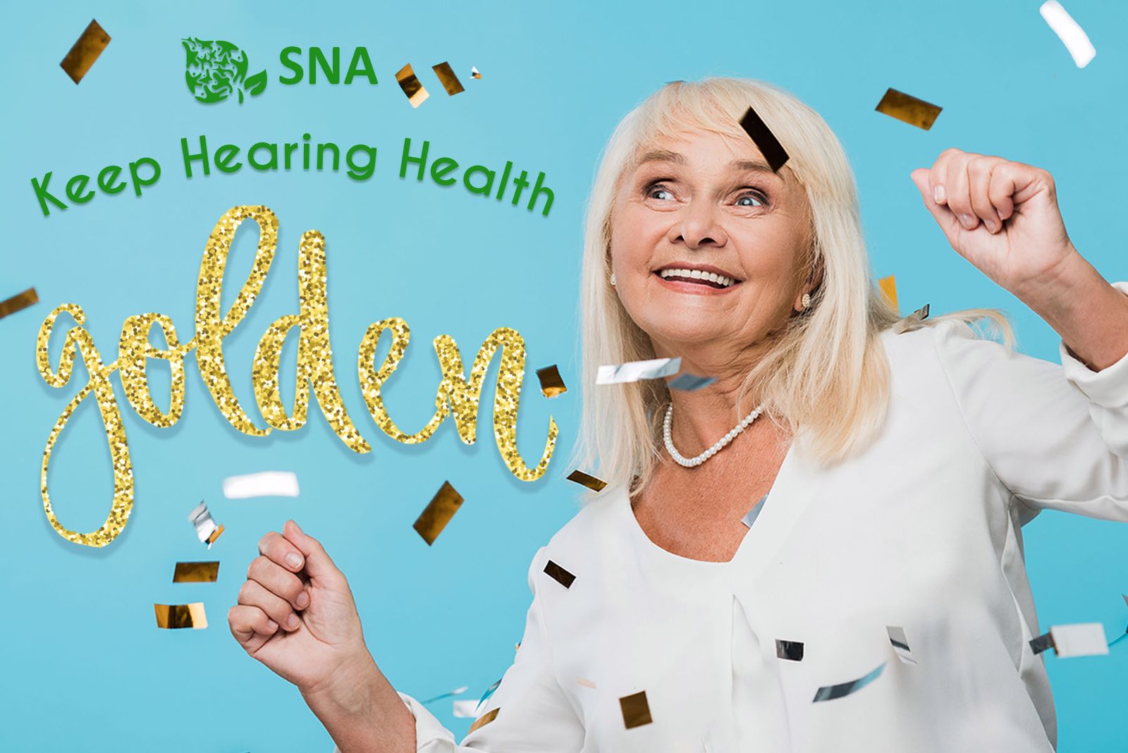 Senior celebrating hearing health.